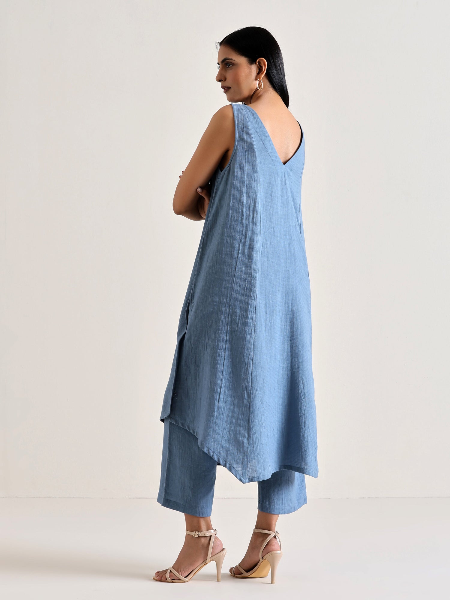 Light Blue Sleeveless Flared  Kurta Pant Set