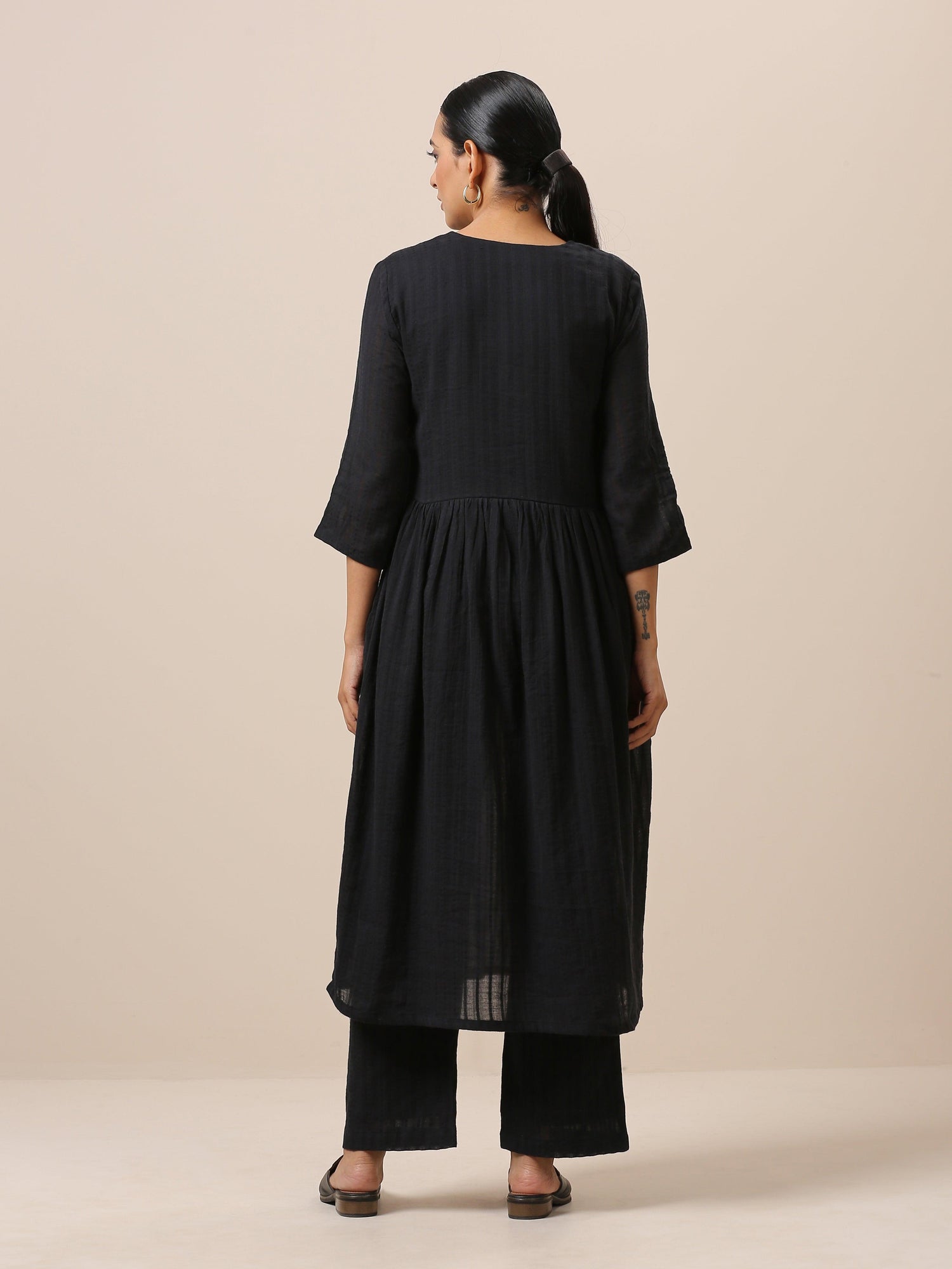 Cotton Black Flared Kurta Pant Set - trueBrowns