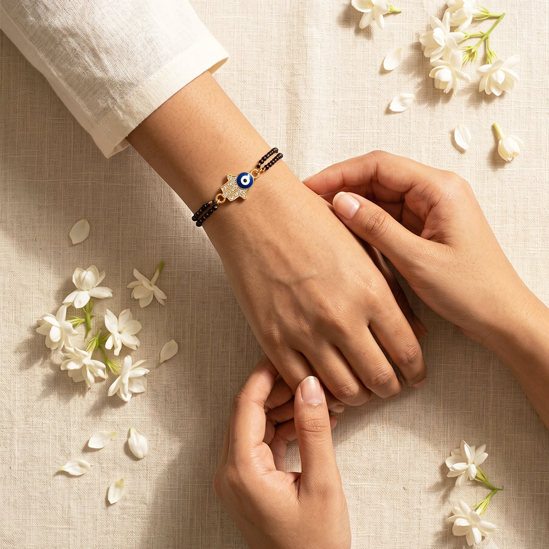 trueBrowns Gold Tone Evil Eye Couple Bracelet Rakhi