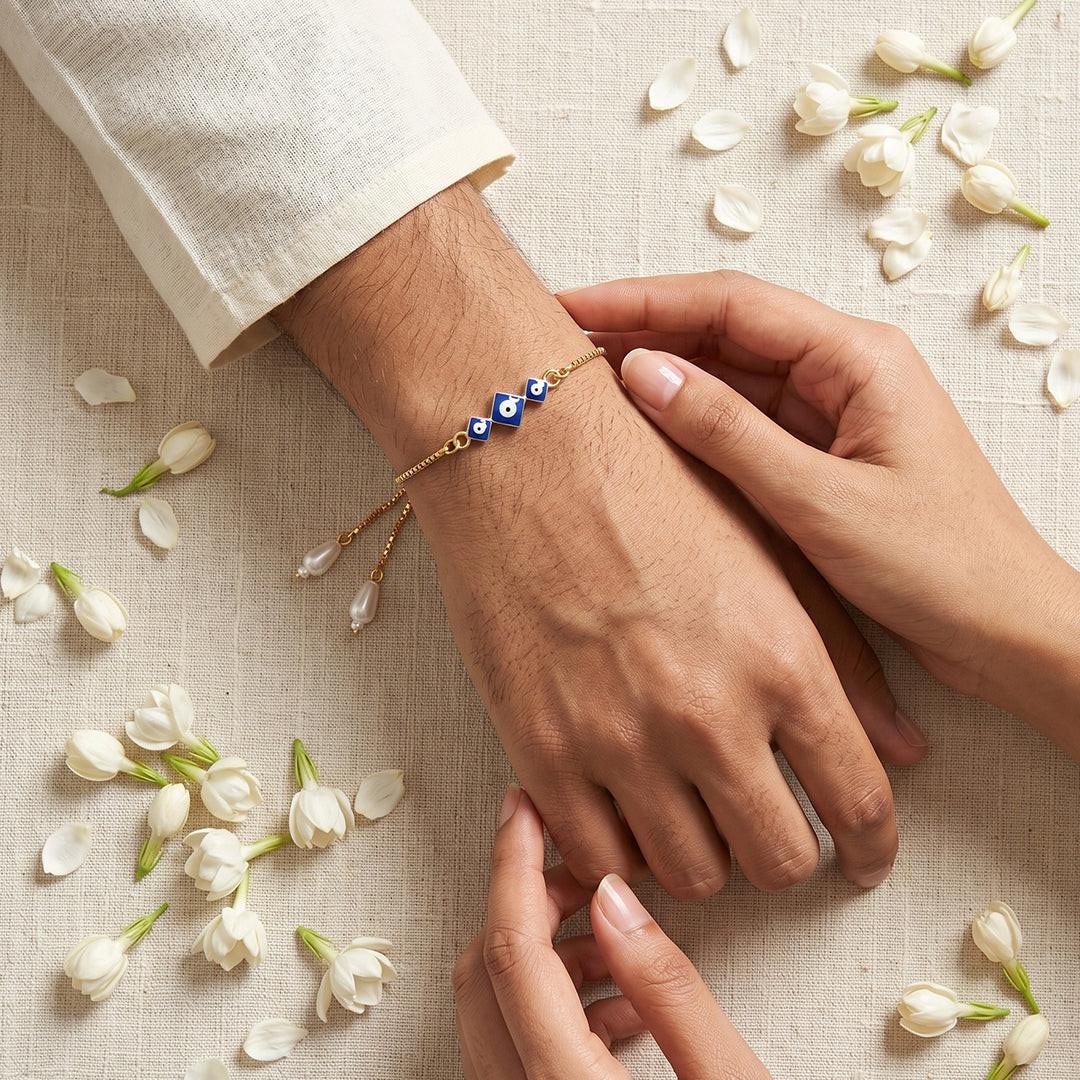 trueBrowns Blue Diamond Evil Eye Bracelet Rakhi