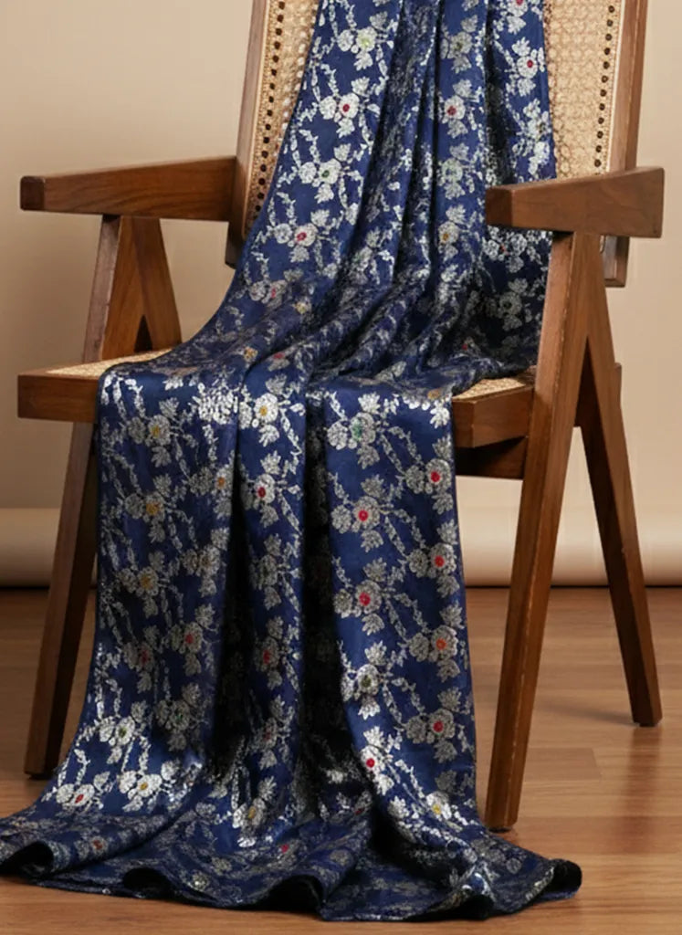 trueBrowns Blue Rose Brocade Dupatta