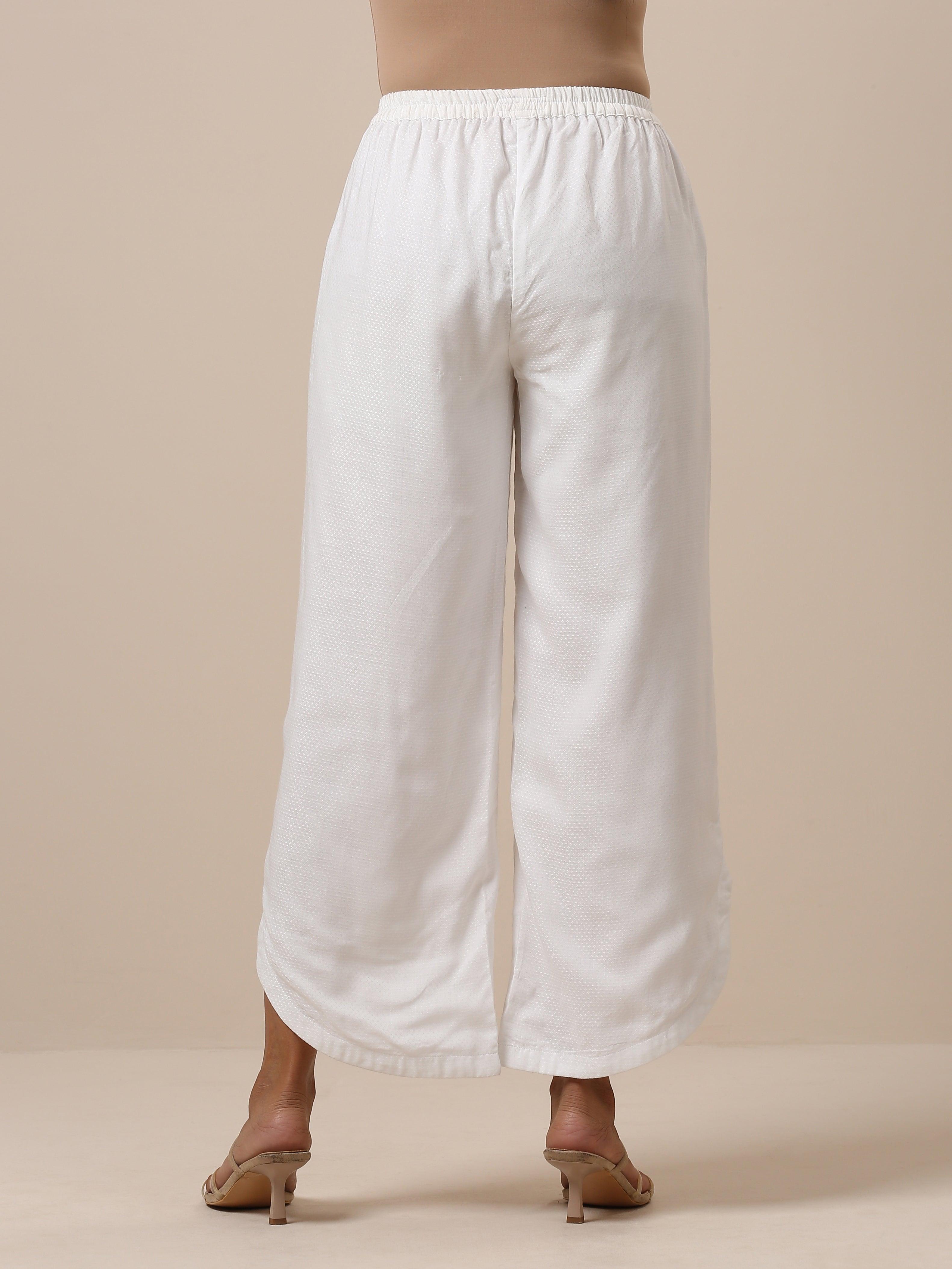 Cotton White Textured Curve Pant - trueBrowns