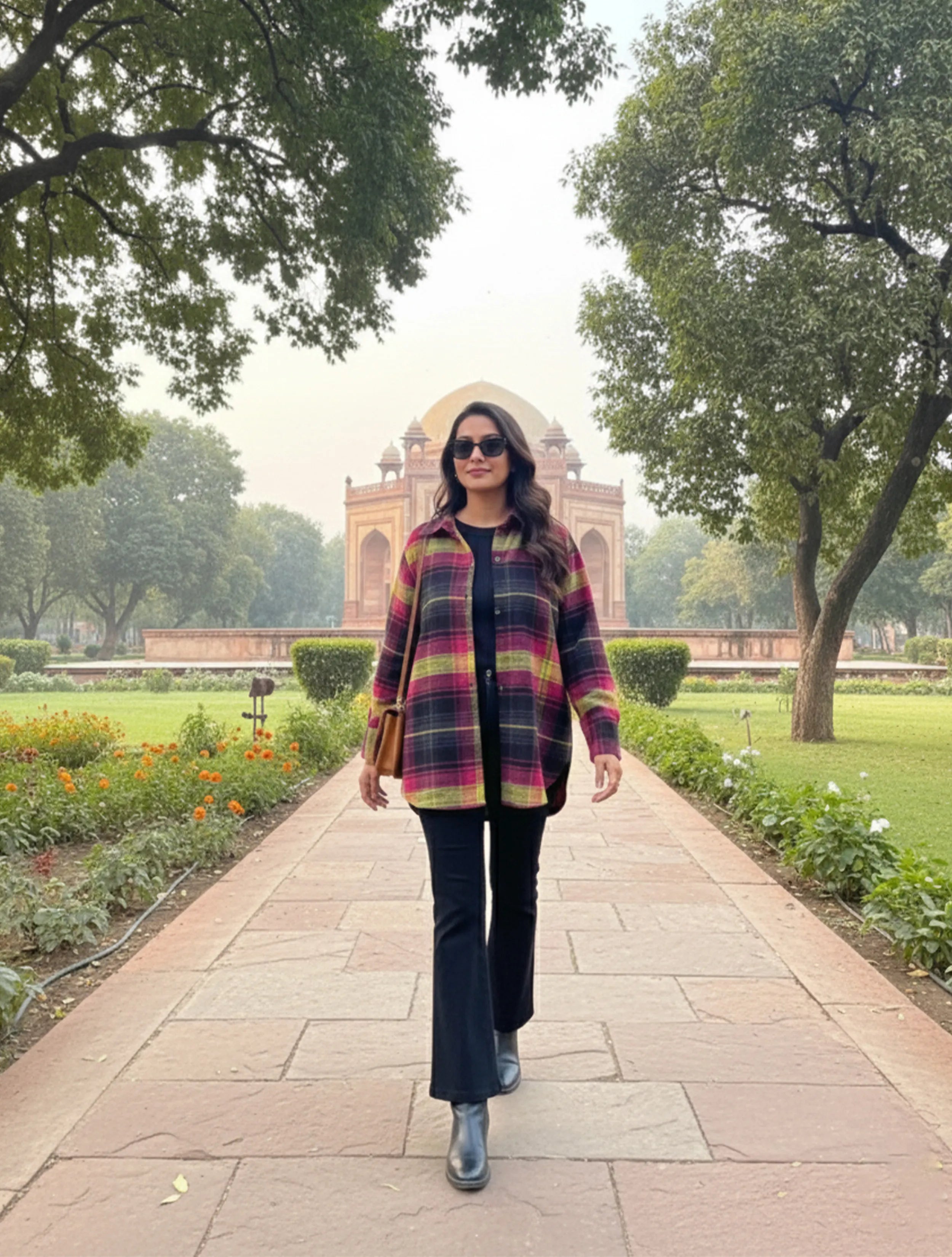 trueBrowns Pink Lime Check Woollen Shirt Top