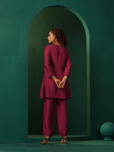 trueBrowns Maroon Silk Relaxed Co-ord Set