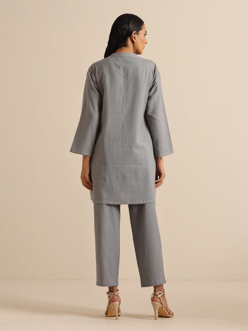 Steel Blue Khadi Relaxed Co-Ord Set