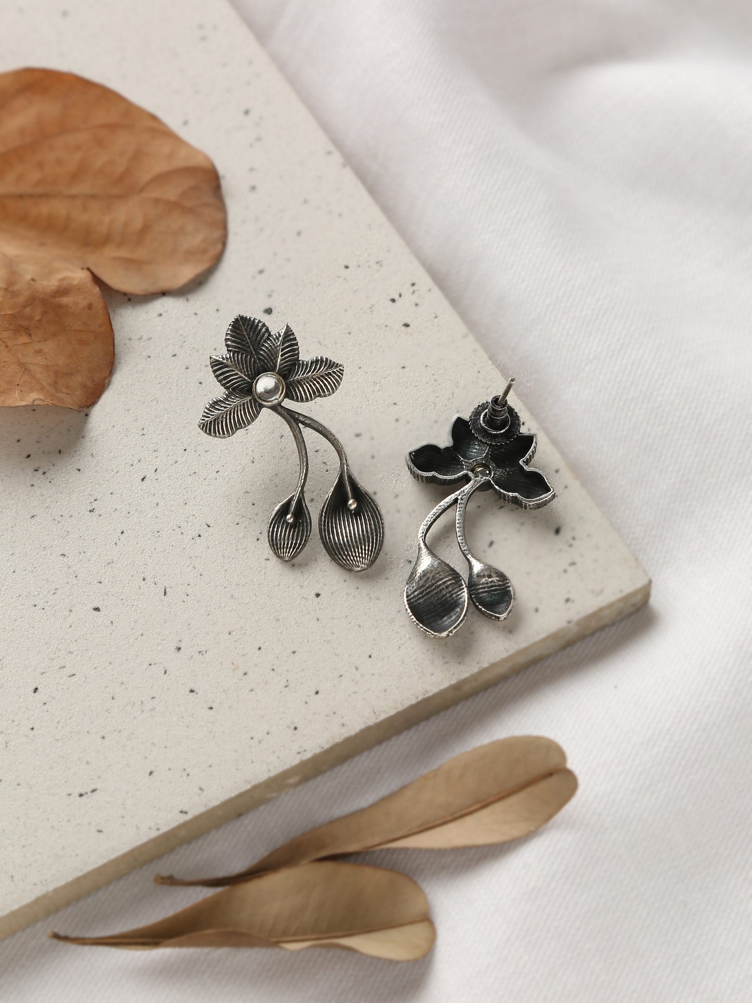 Silver-Plated Flower Petal Drop Earrings