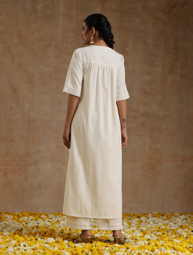 Ivory Gold Cotton Relaxed High-Low Kurta Set