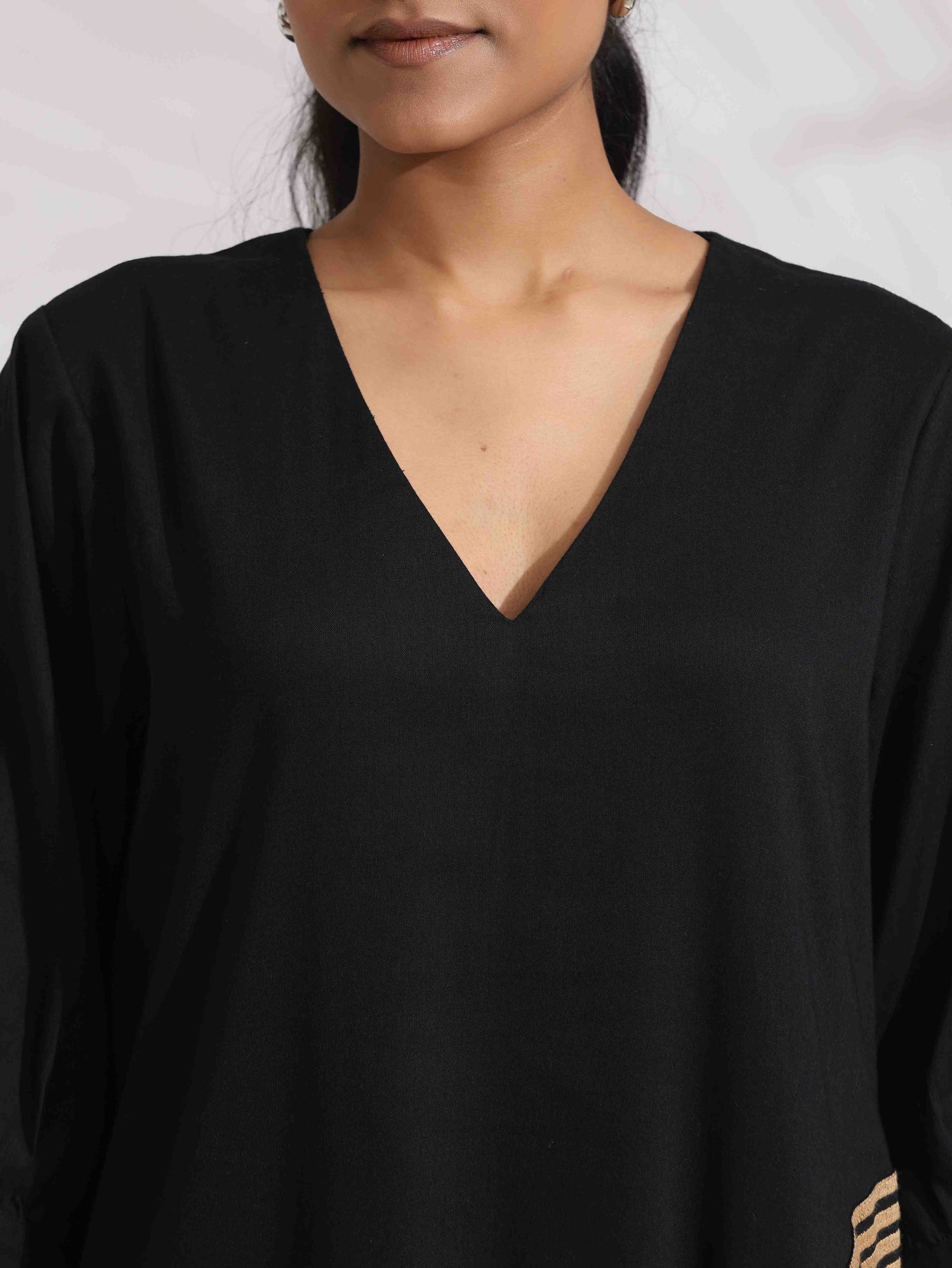 trueBrowns Black Cotton Embroidered Dress