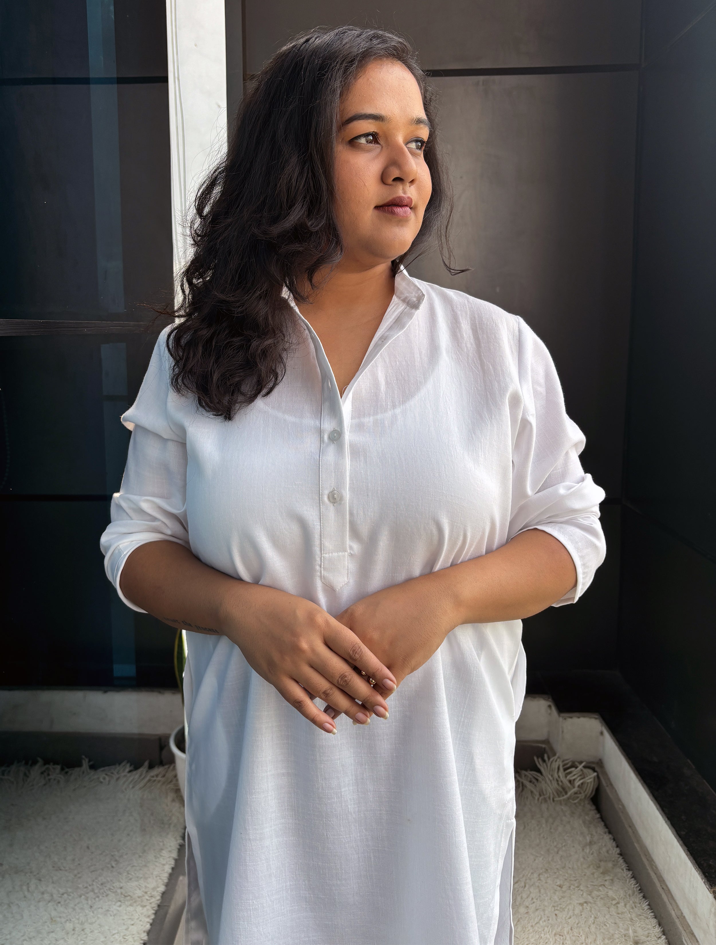 trueBrowns White Slub Kurta