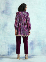 Wine Printed Velvet Lace Co-Ord Set