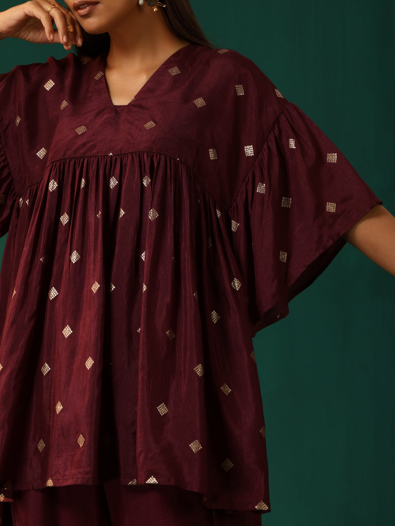 trueBrowns Wine Diamond Viscose Silk Co-ord Set