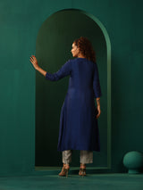 trueBrowns Blue Silk Angrakha Kurta Pant Set