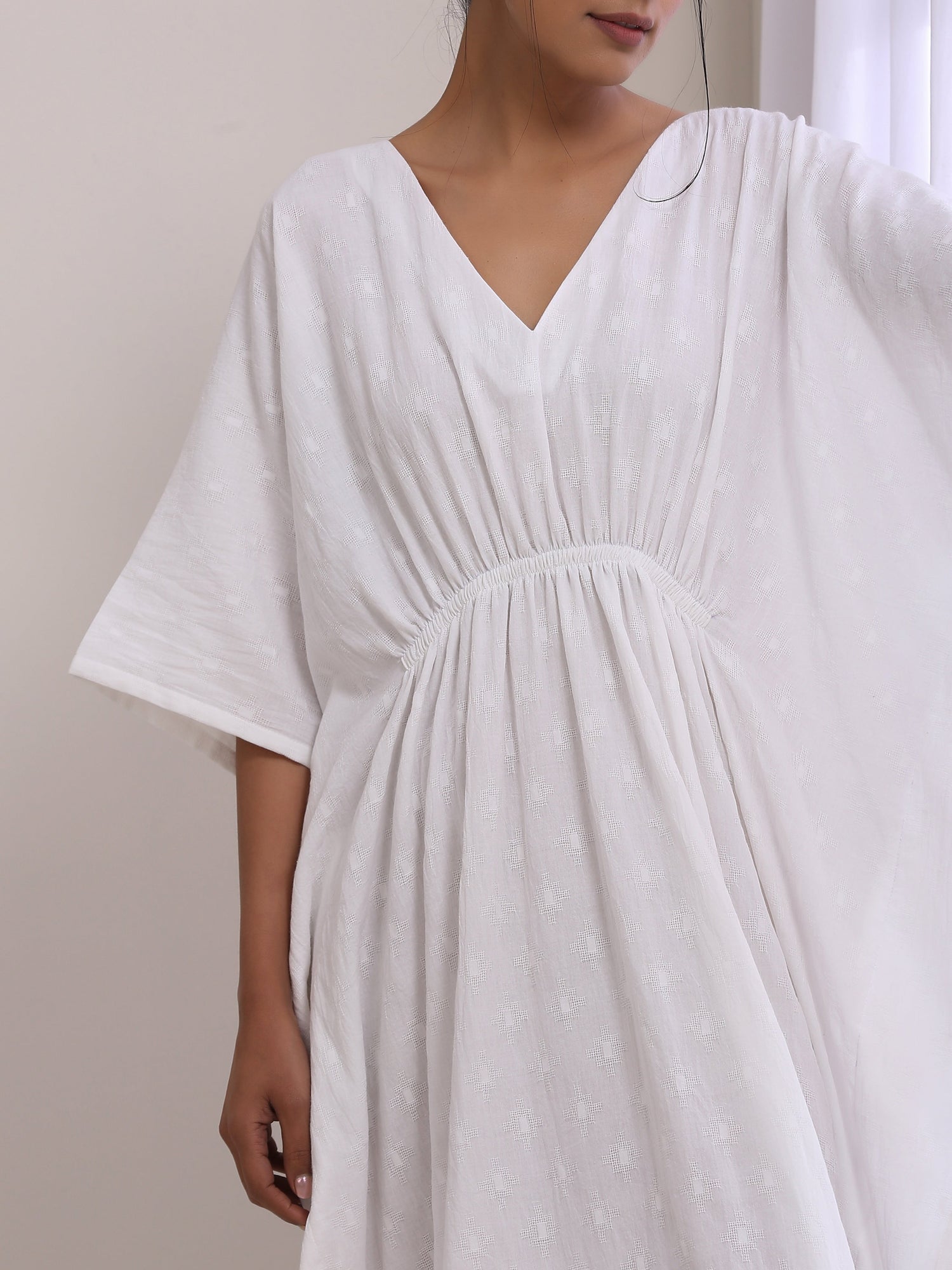 White Dobby Kaftan Dress