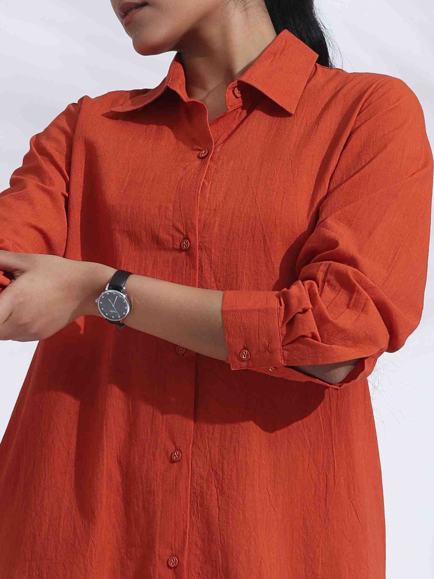trueBrowns Orange Cotton Solid Shirt Kurta Co-ord Set