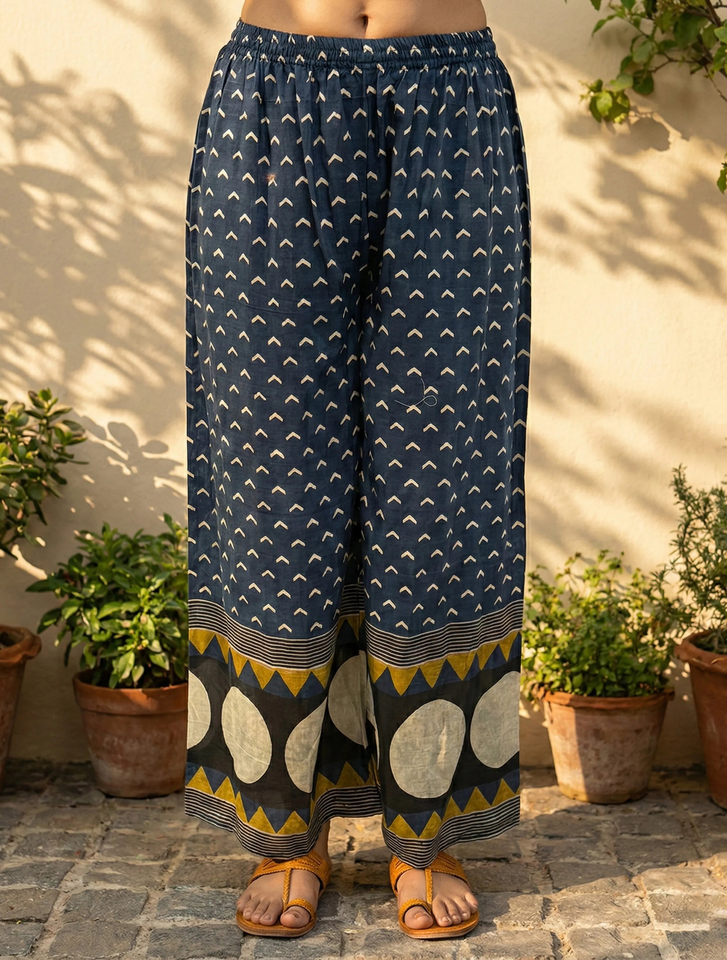 trueBrowns Blue Stripe Kaftan Kurta Palazzo Set