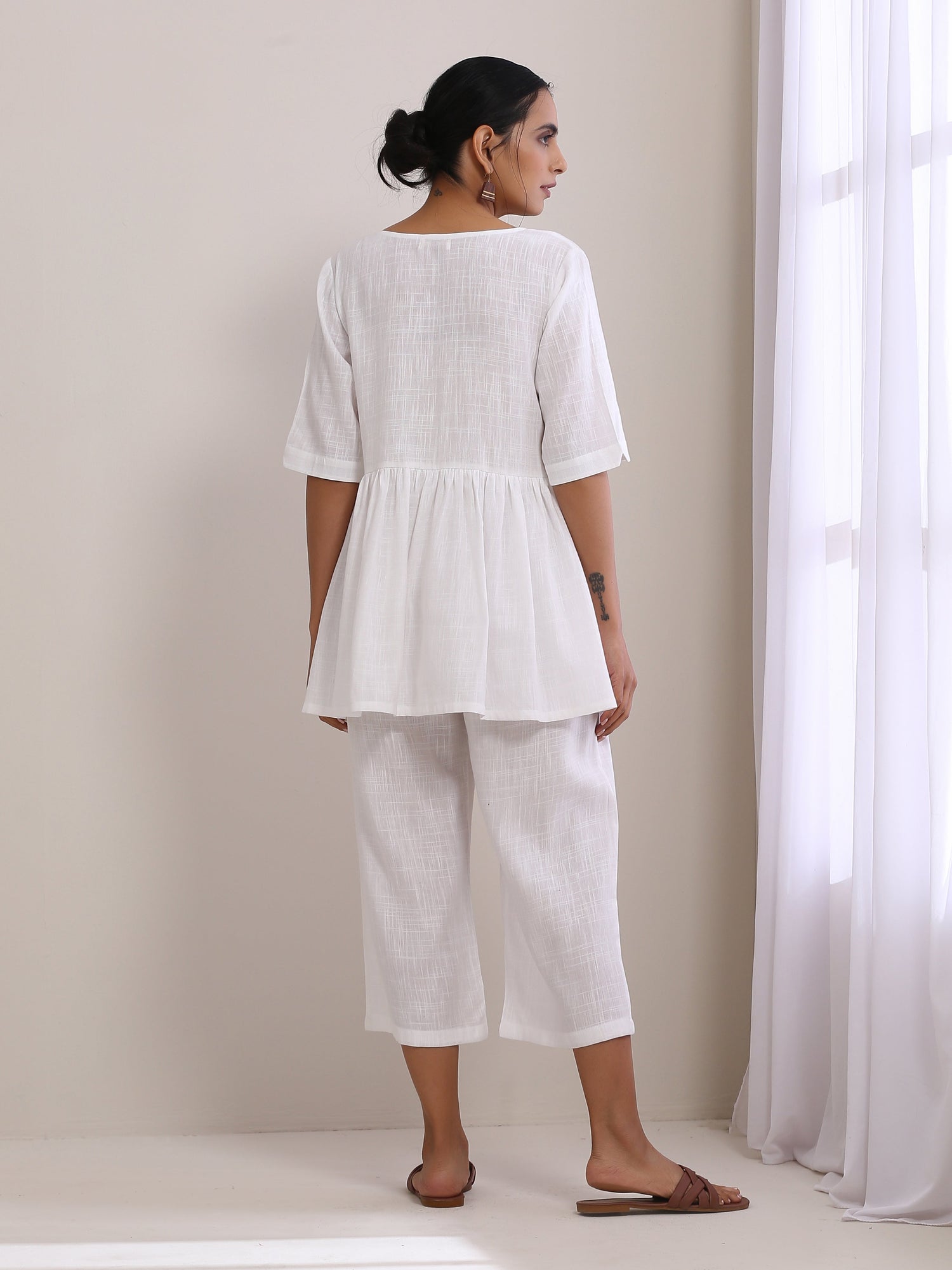 White Slub Texture Short Angrakha Co-Ord Set