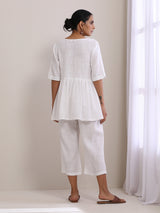 White Slub Texture Short Angrakha Co-Ord Set