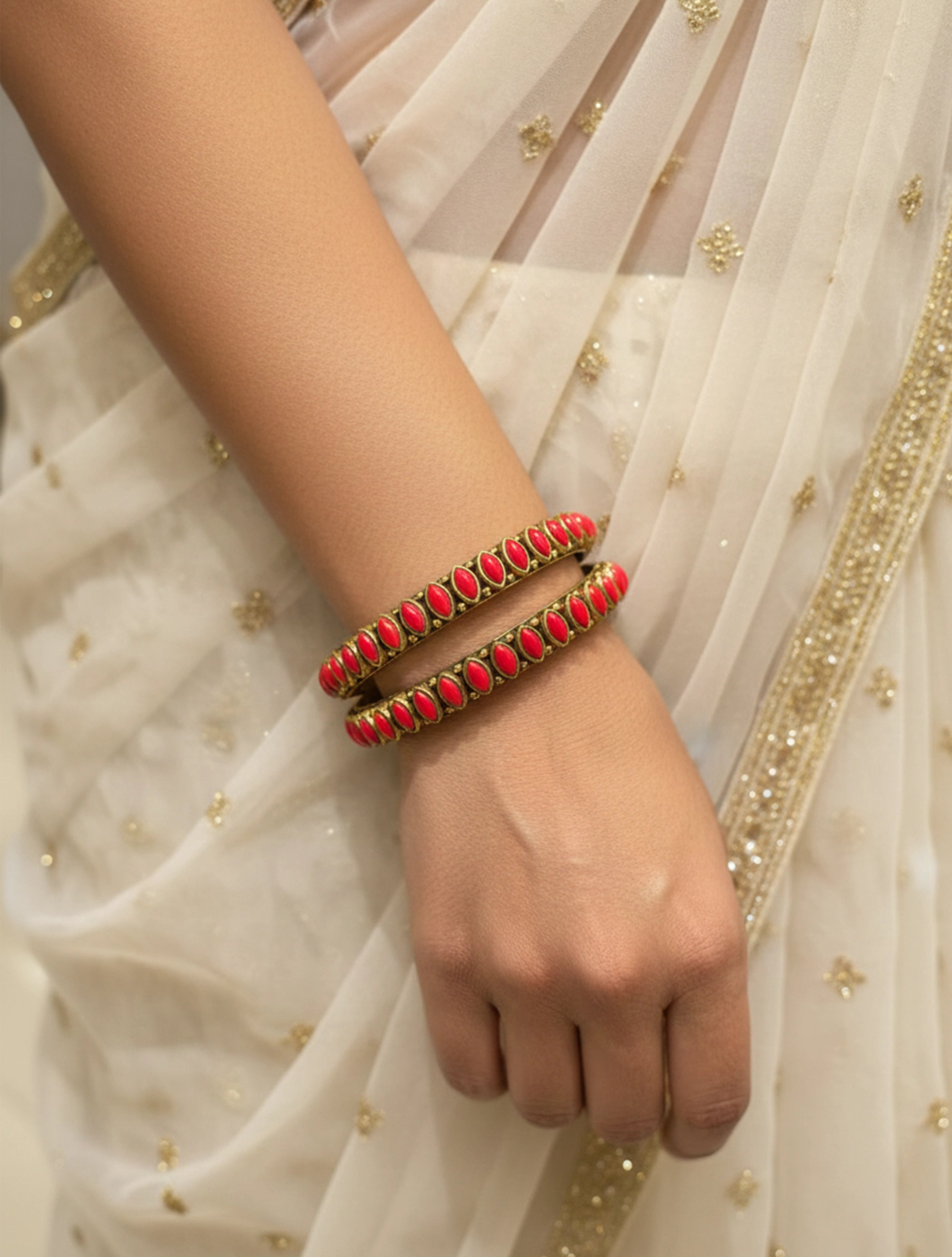 trueBrowns Pink Stone Bangles