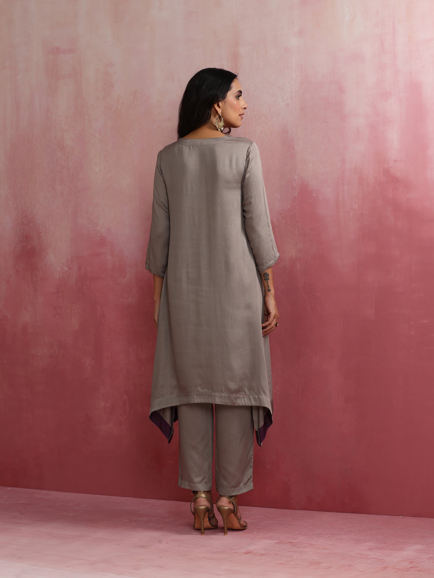 trueBrowns Grey High low Kurta Set