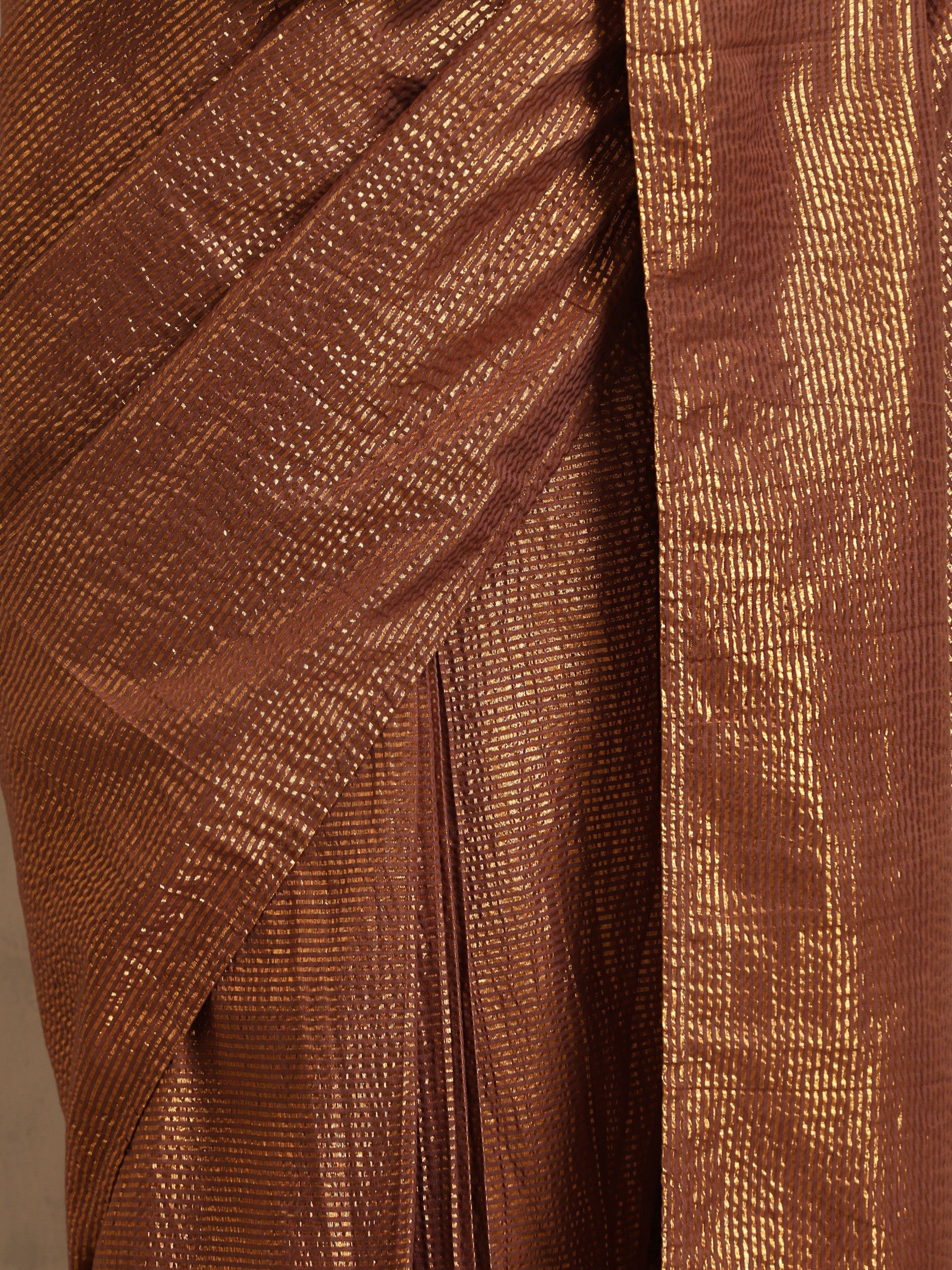 trueBrowns Brown Gold Lurex Ready To Wear Saree