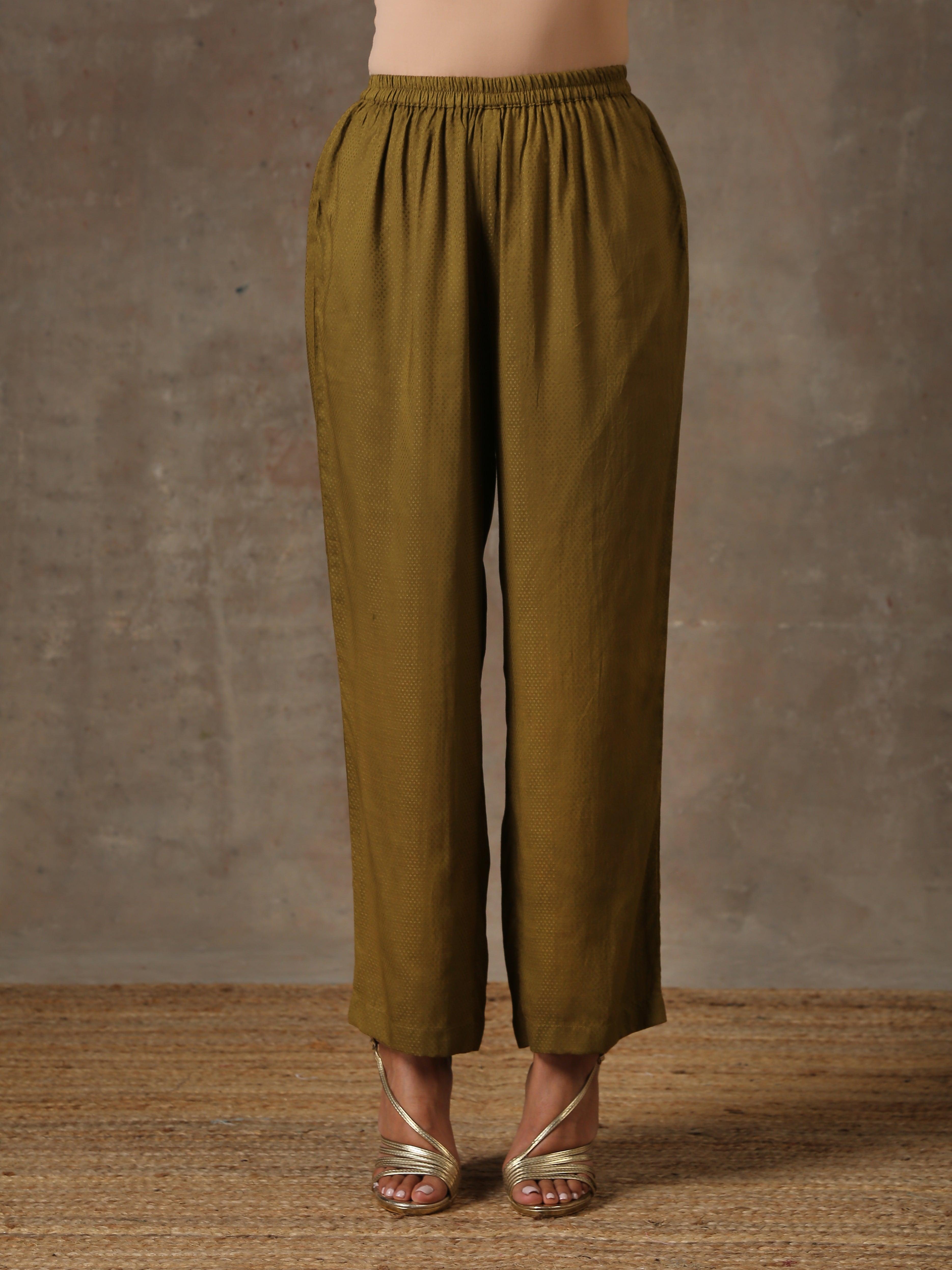 The Queen - Olive Green Solid Gathered Co-Ord Set - trueBrowns
