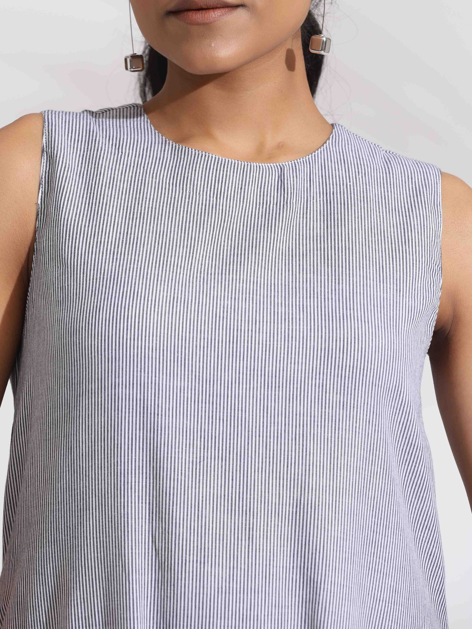 trueBrown Grey Cotton Stripe Tier Dress