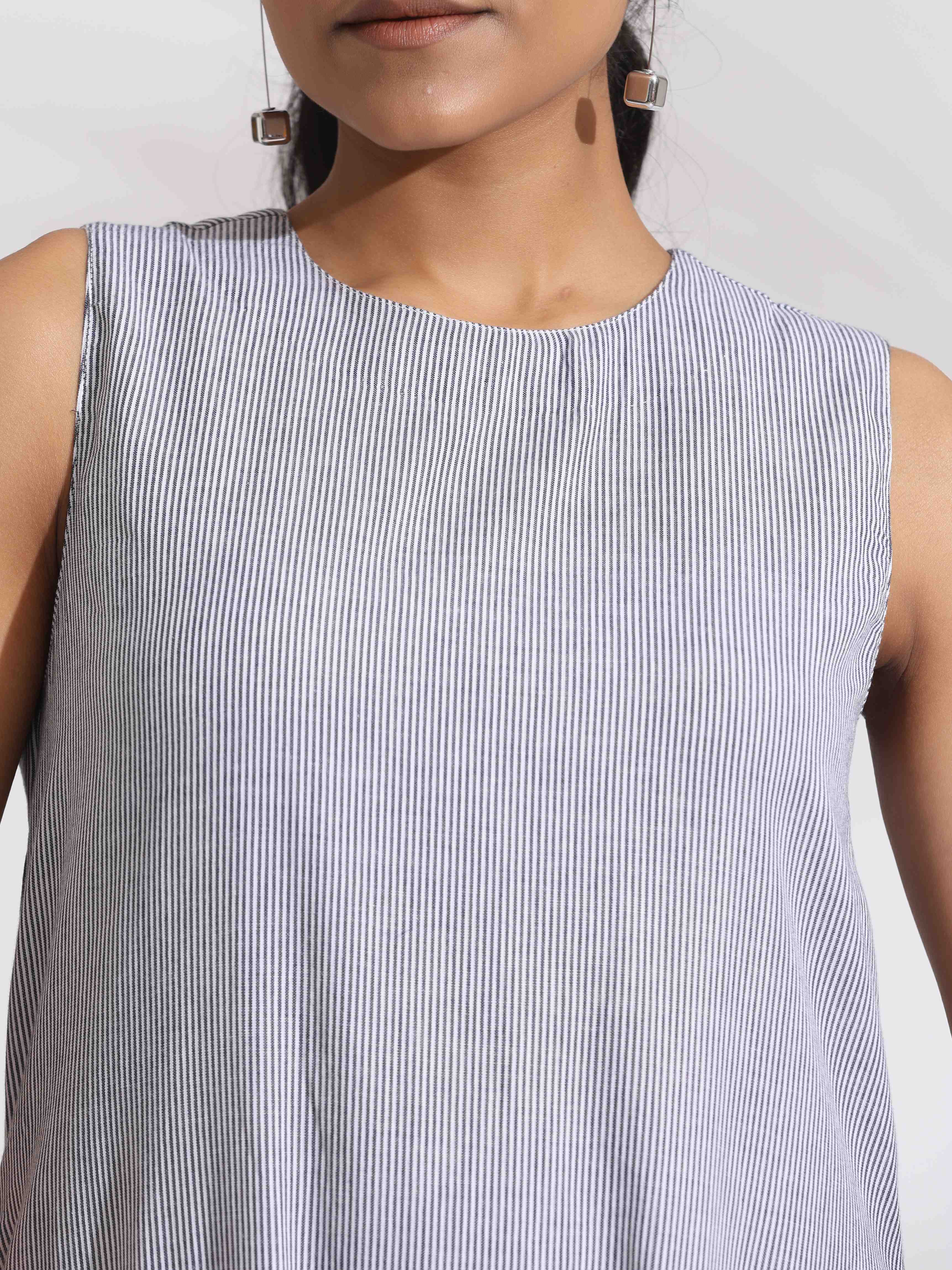 trueBrown Grey Cotton Stripe Tier Dress