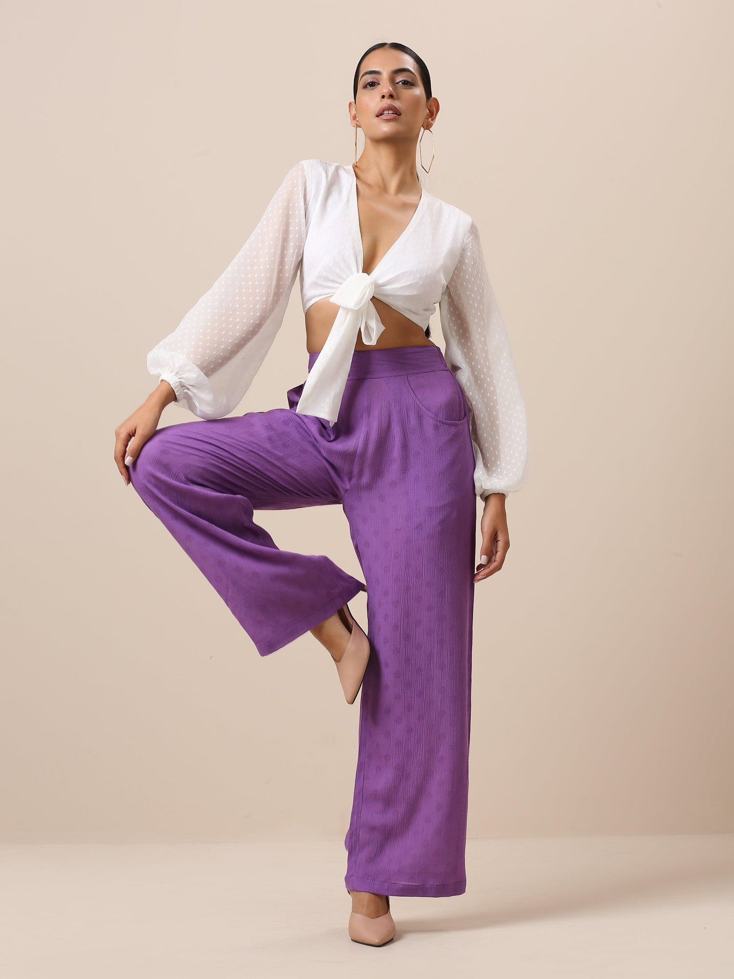 Cotton Purple Weave High Waist Pant - trueBrowns