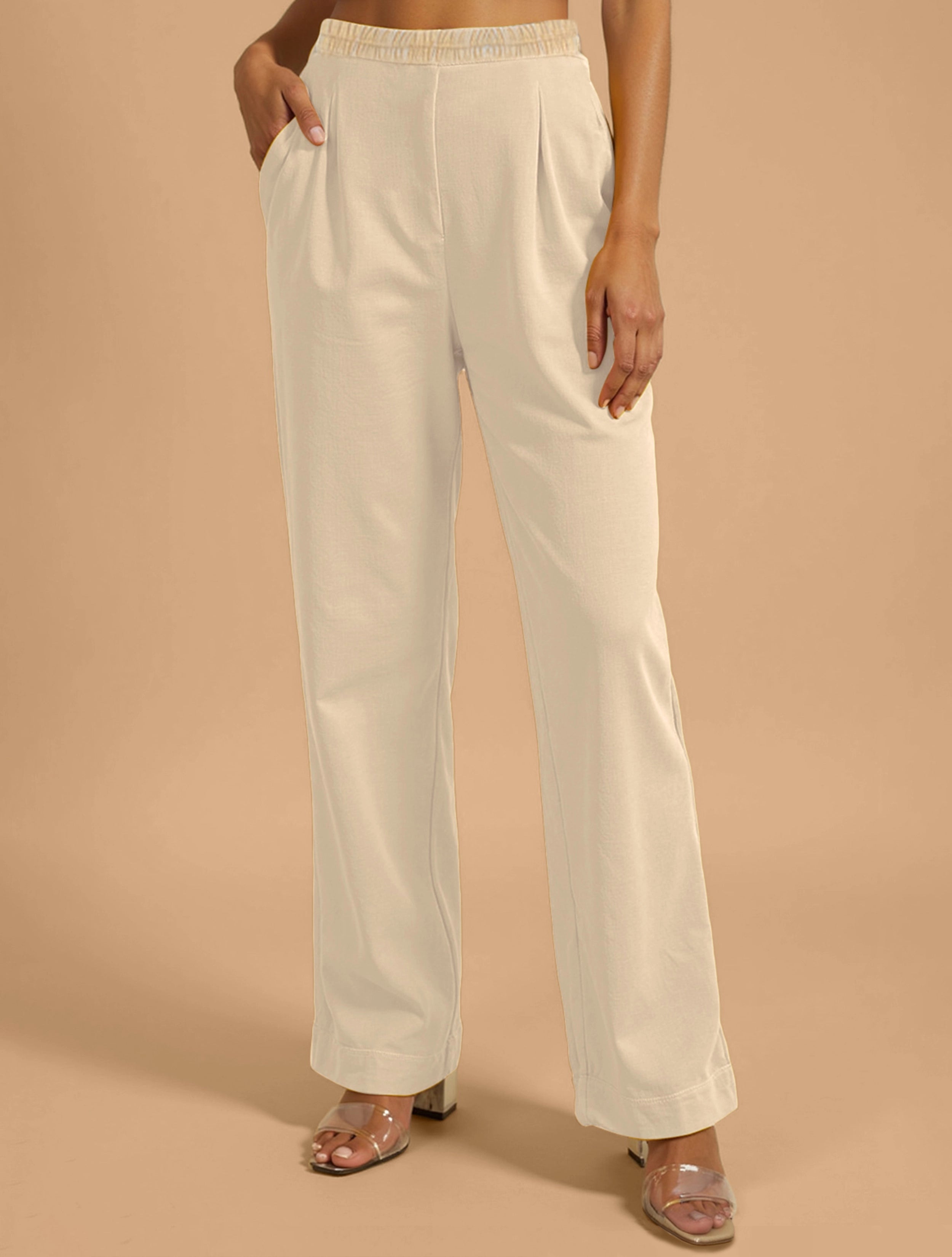 trueBrowns Ivory Brocade Straight High-Slit Kurta Set
