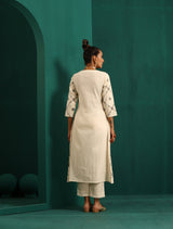 trueBrowns Ivory Embroidered Angrakha Kurta Pant Set