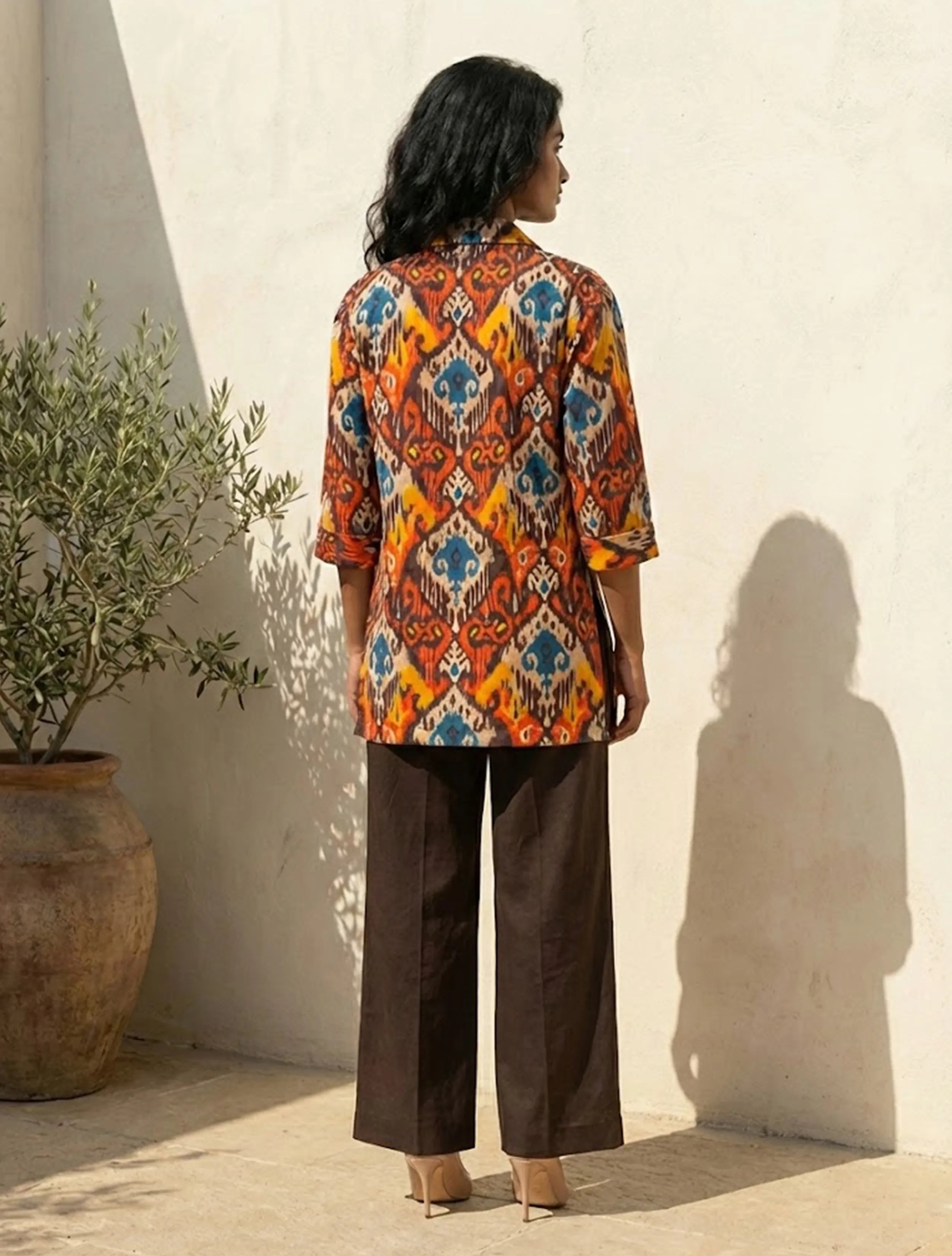 trueBrowns Multicolour Ikat Print Cotton Poplin Blazer Co-Ord Set