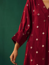trueBrowns Maroon Diamond Viscose Silk Kurta Pant Set