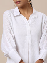 Cotton White Weave Collar Kurta Pant Set - trueBrowns