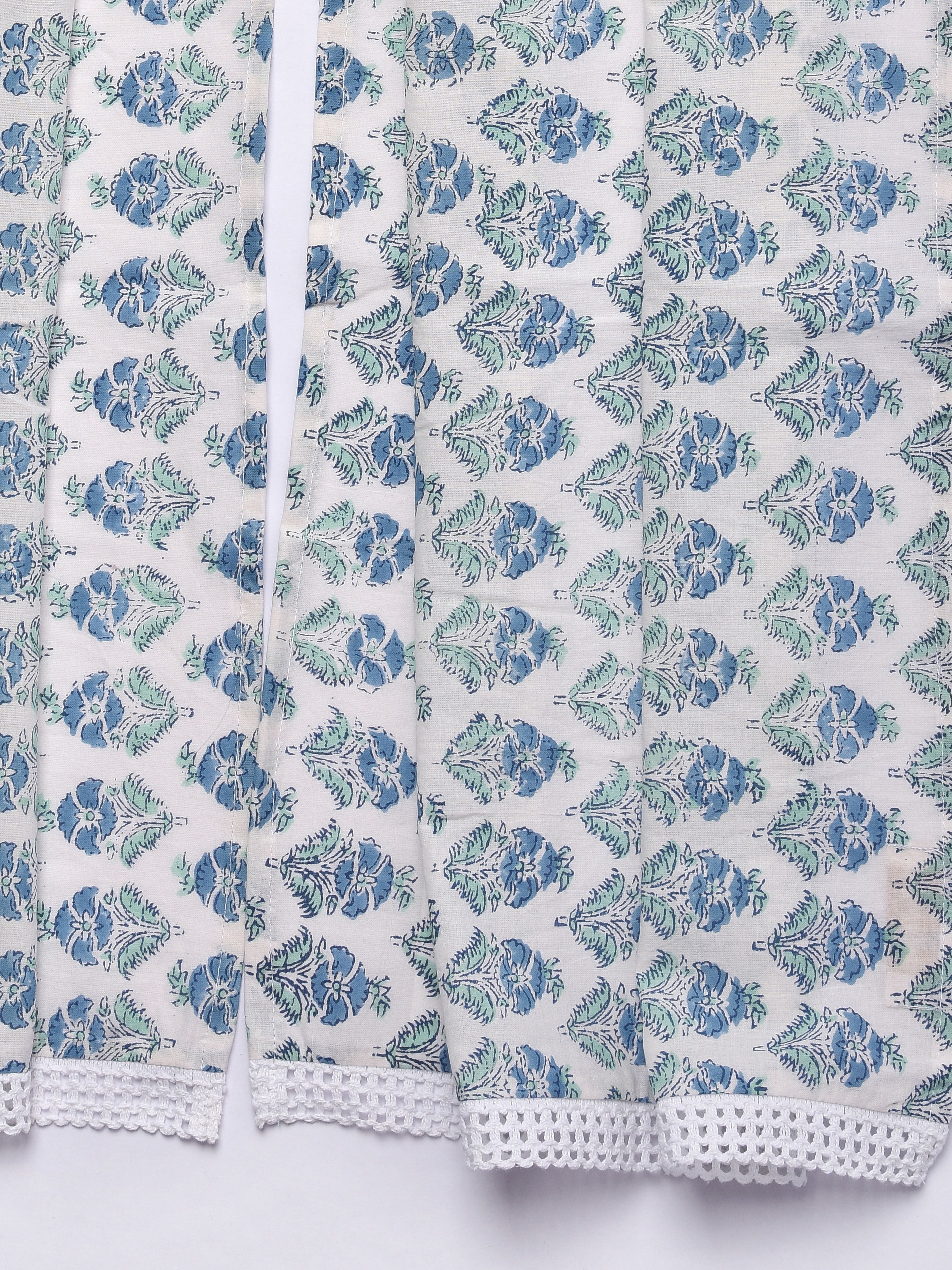White With Blue Print Cotton Stole