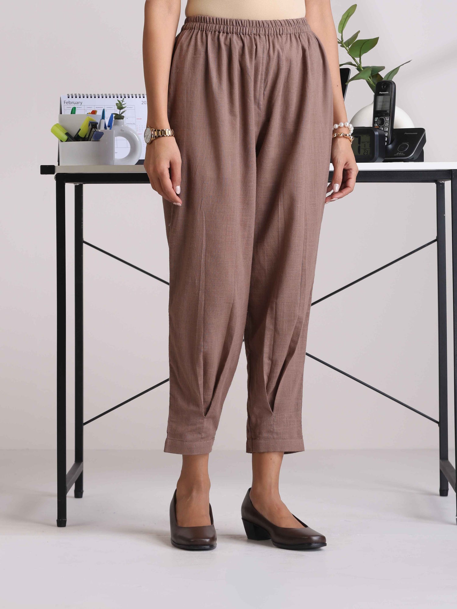 Cotton Linen Burnt Brown Pleated Co-Ord Set