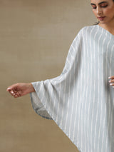 Grey Bandhani Printed Silk One-Shoulder Kurta Pant Set