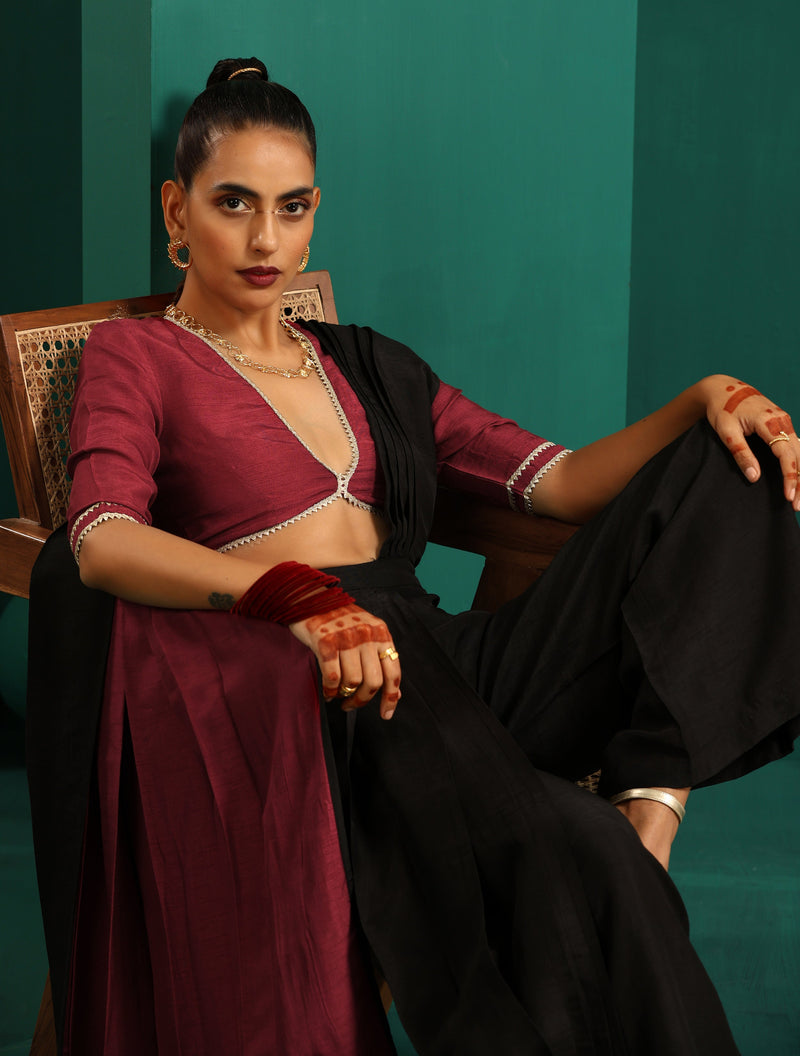 trueBrowns Purple Silk Gota Blouse