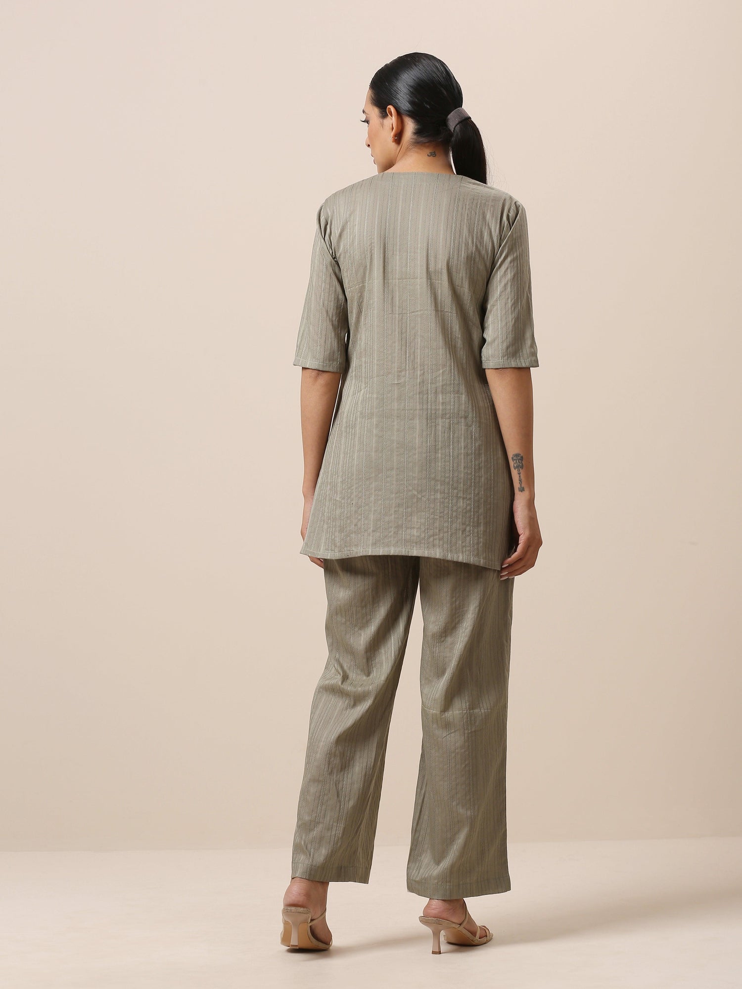 Cotton Olive Green Short Co-Ord Set - trueBrowns