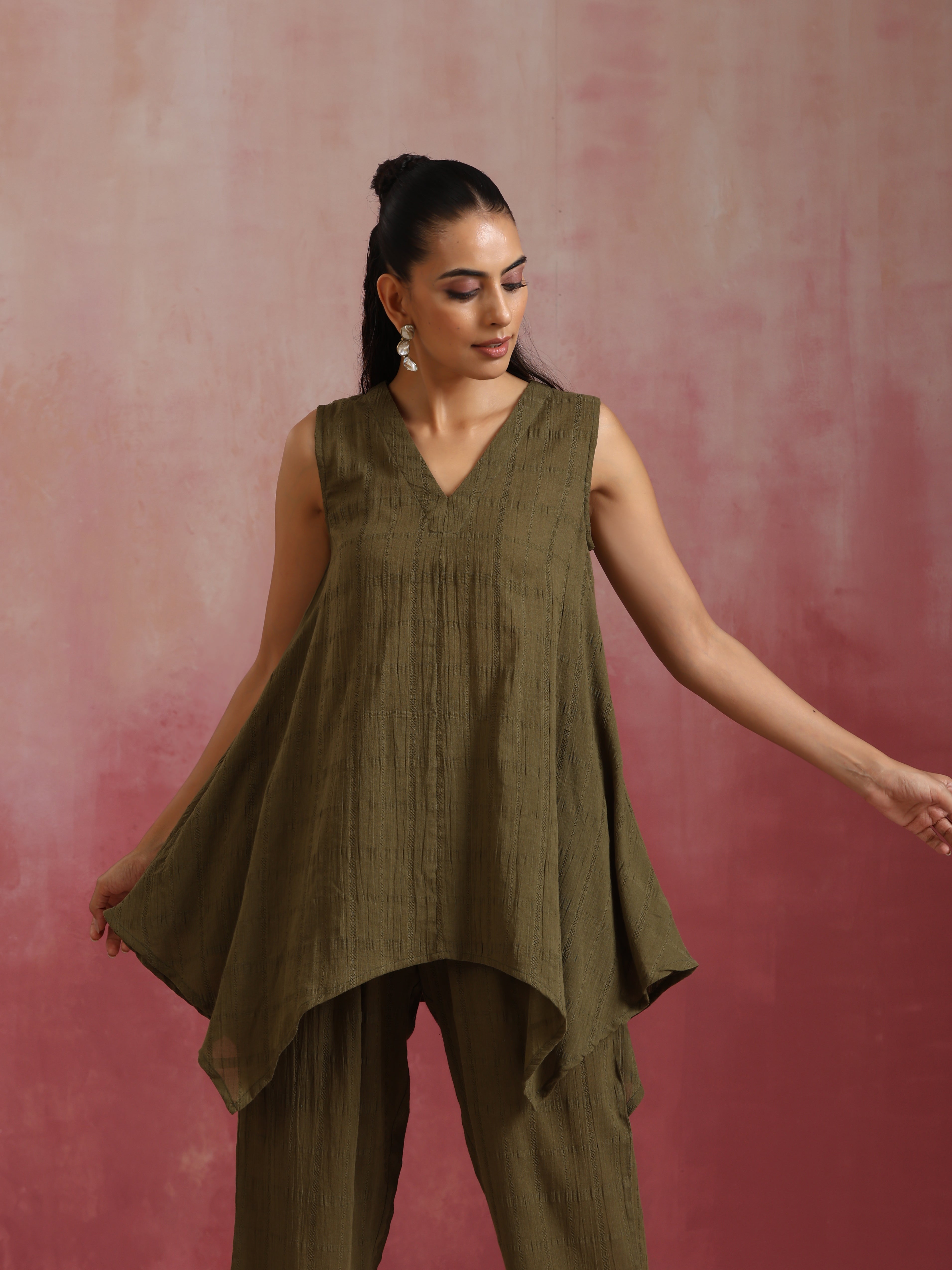 trueBrowns Olive Cotton Dobby Co-ord set