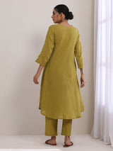Avacado Green Dobby Flared Slit Kurta Pant Set
