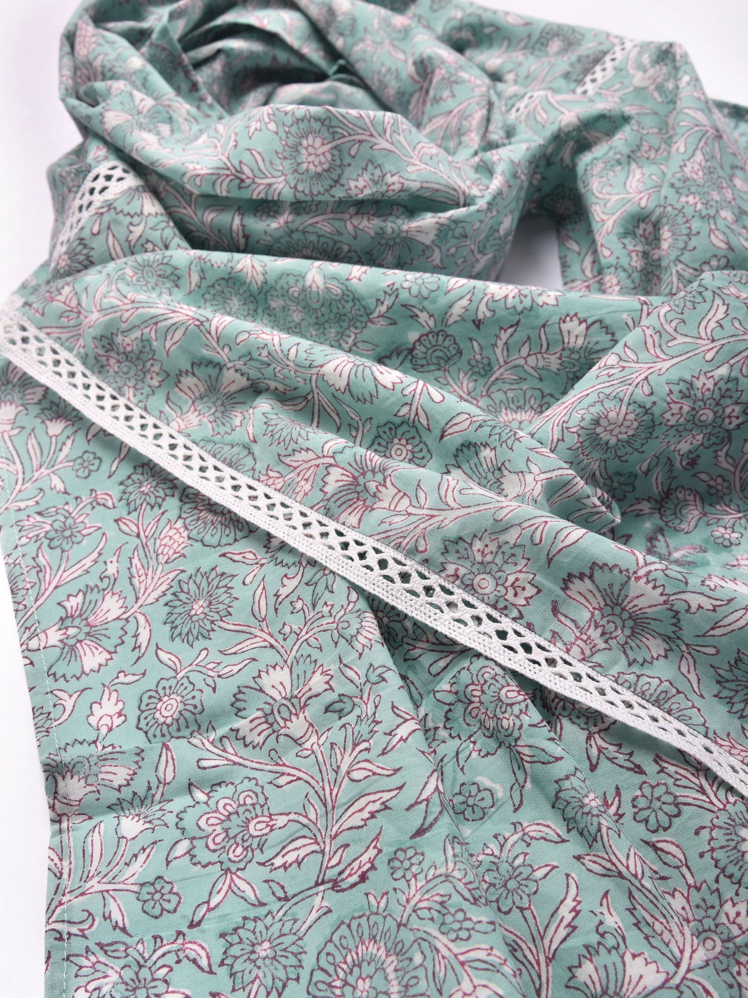 Tiffany Blue Floral Print Cotton Stole