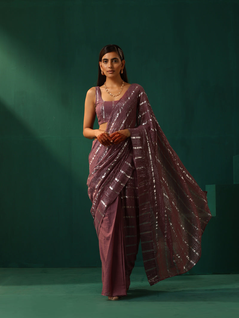 trueBrowns Mauve Cotton Silver Lurex Sleeveless Blouse