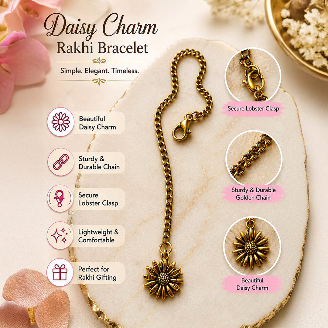 trueBrowns Gold Tone Sunflower Charm Bracelet Rakhi