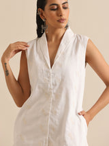 White Pineapple Sleeveless Jacket Pant Set