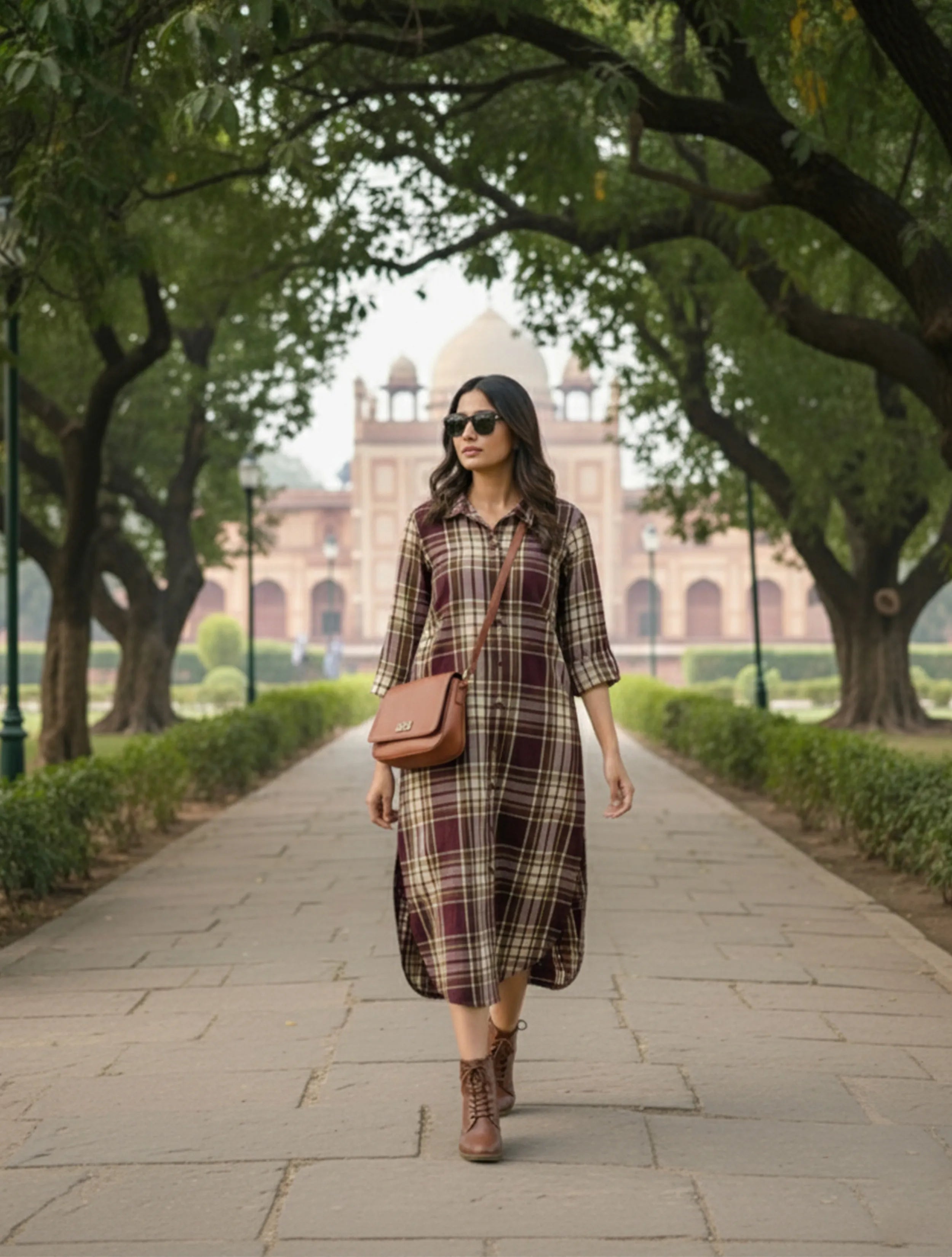 trueBrowns Cola Check Long Shirt Dress