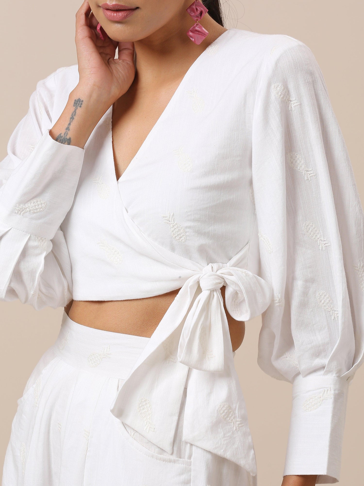 Cotton White Pineapple Embroidered Top - trueBrowns