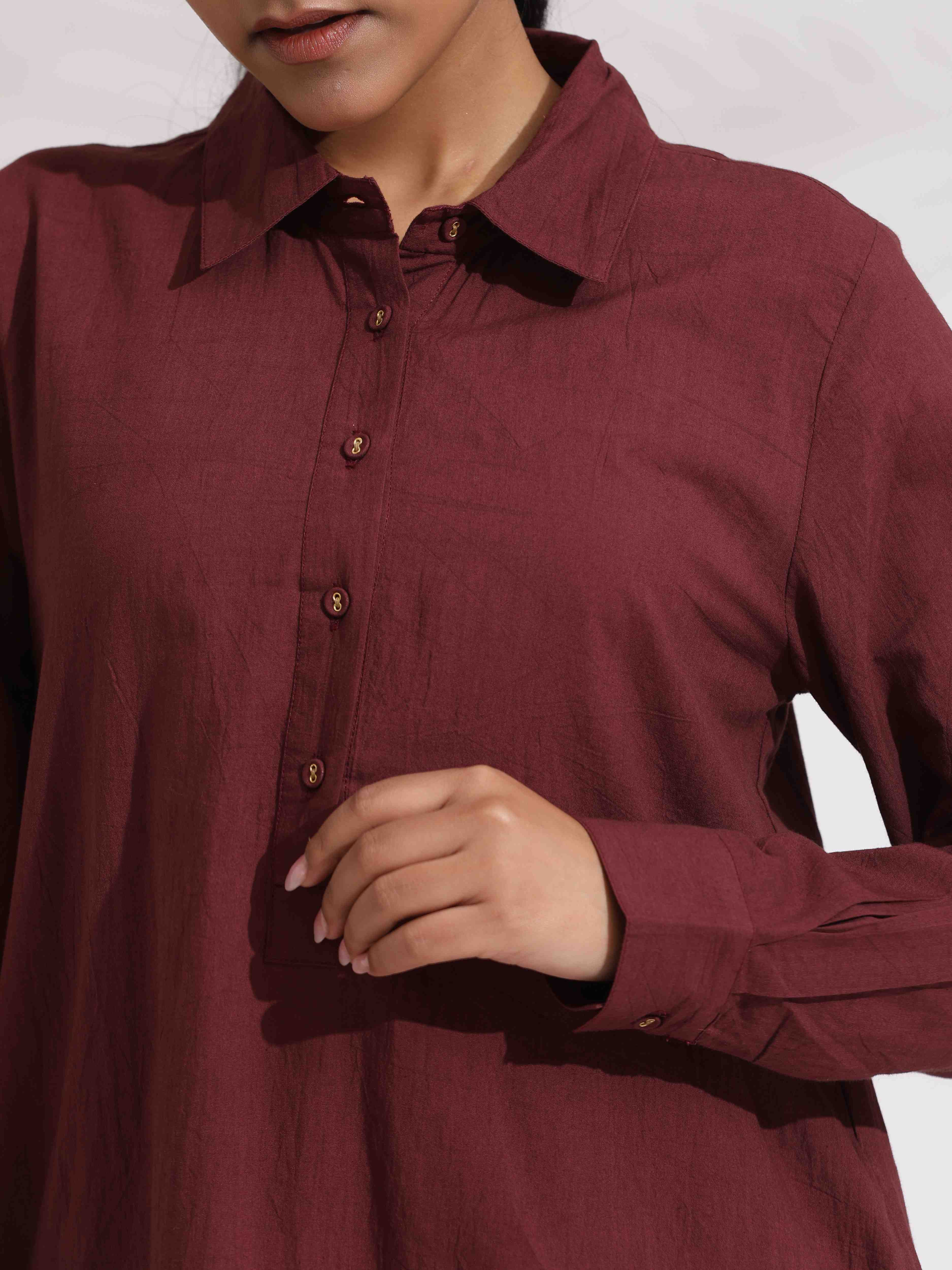 trueBrowns Brown Cotton Solid Kurta Co-ord Set