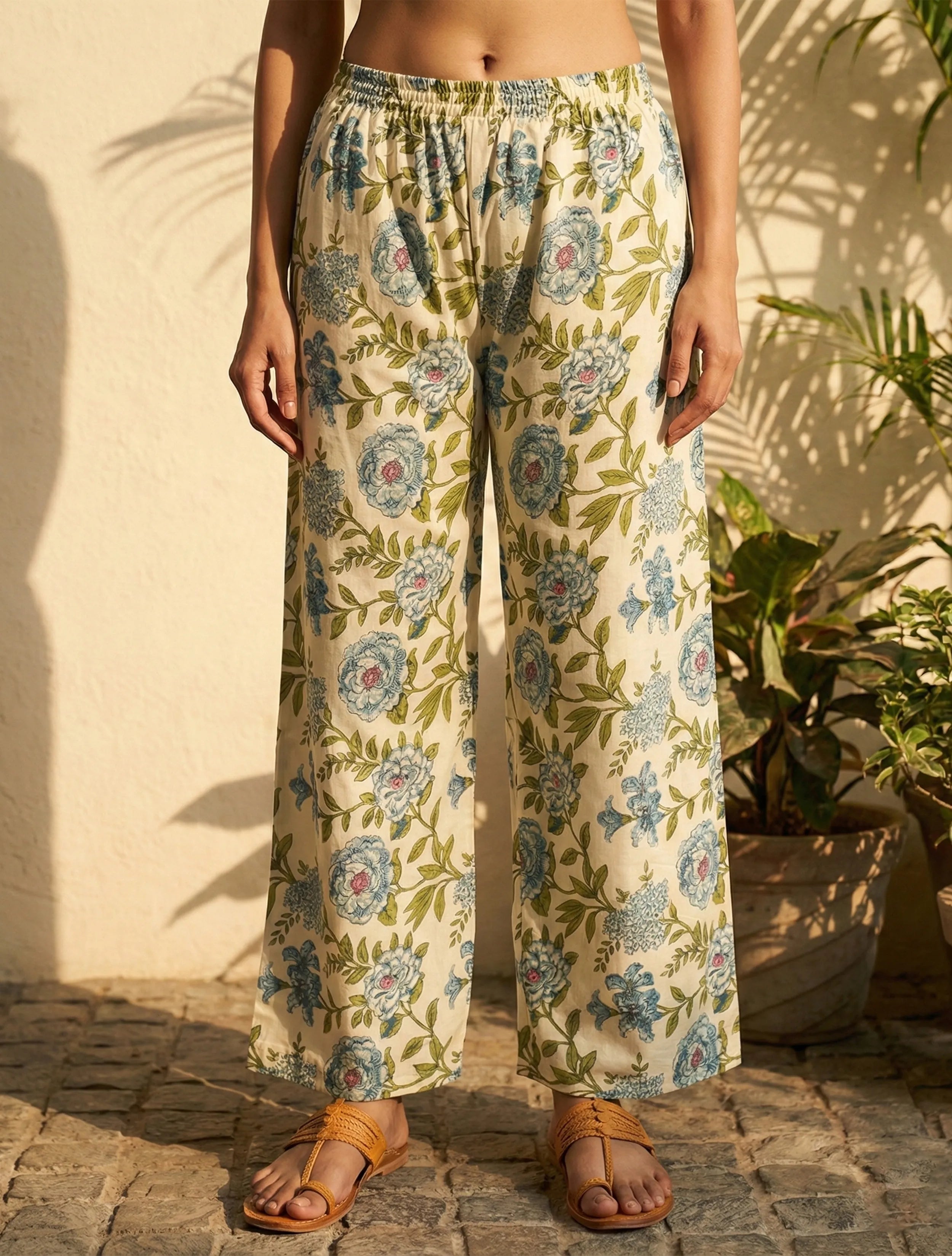 trueBrowns Ivory Floral Print A-line Kurta Pant Set