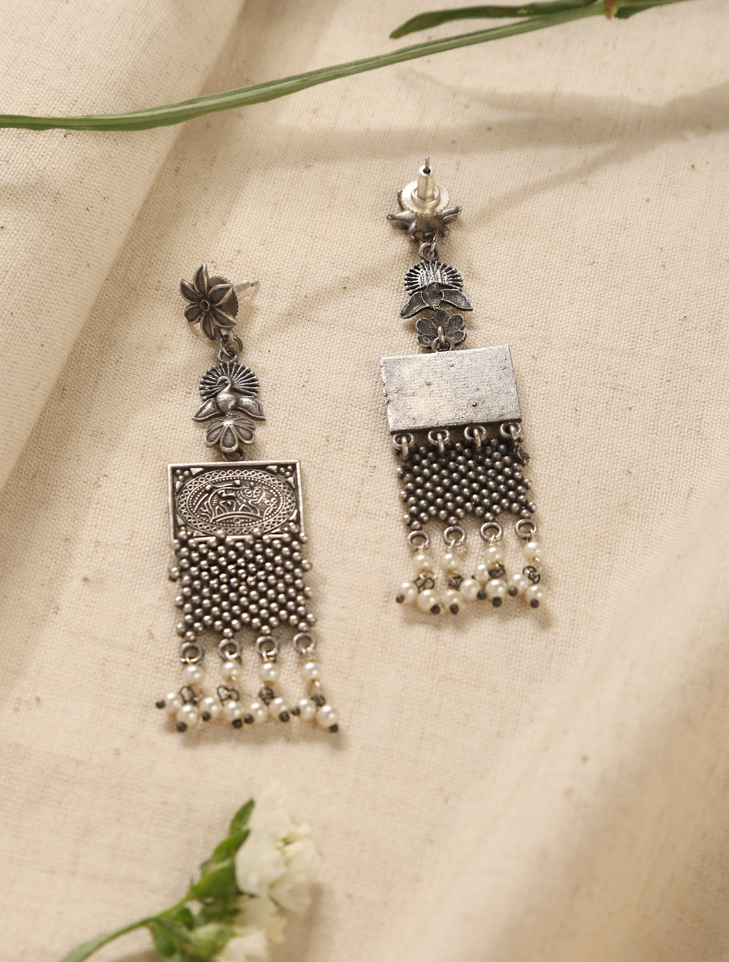 trueBrowns Silver Peacock Earrings