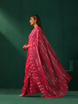 trueBrowns Rani Pink Cotton Silver Striped Ready To Wear Saree